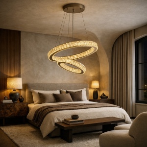 Pendul LED cu Inele de Cristal Inălțime Reglabilă si Lumină Reglabilă 3500–6500K - "Koryn"