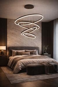 Lustra LED moderna cu inele suspendate, iluminat decorativ pentru living