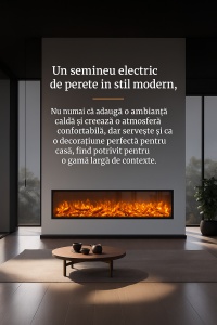 șemineu electric incorporabil modern cu flăcări 3D realiste și funcție de încălzire, finisaj minimalist, incorporabil , cu telecomanda