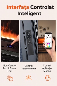 șemineu electric cu flăcări 3D din abur, telecomandă multicolor, încălzire și afișaj LCD incorporabil din oțel