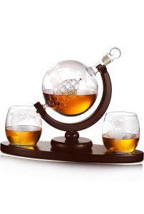 Set Decantor cu Doua Pahare si Suport - "Globe Voyage"