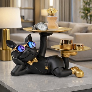 Suport decorativ pentru obiecte casnice cu design modern, figură stilizată și tăvi multiple