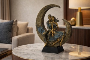 Statuetă artistică cuplu pe lună
