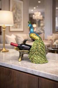 Suport vin decorativ paun figurina paun suport pentru sticla de vin
