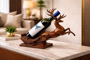 Suport decorativ pentru sticlă de vin cu cerb, statueta elegantă pentru bar sau living