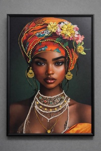 Tablou Femeie Africană cu Pietricele 70x50cm - Black