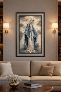 Tablou Maica Domnului cu Pietricele si Sclipici 62x42cm