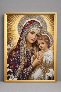Tablou Maica Domnului cu Pruncul Iisus Hristos cu Pietricele 60x40cm
