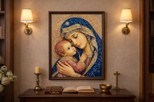 Tablou Maica Domnului cu Pruncul Iisus Hristos cu Pietricele 60x40cm