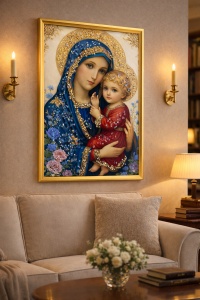 Tablou Maica Domnului cu Pruncul Iisus Hristos cu Pietricele 60x40cm