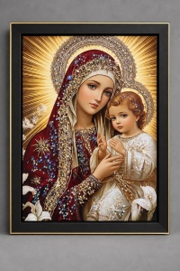 Tablou Maica Domnului cu Pruncul Iisus Hristos cu Pietricele 40x30cm - Black