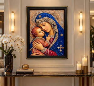 Tablou Maica Domnului cu Pruncul Iisus Hristos cu Pietricele 40x30cm - Black - Img 2