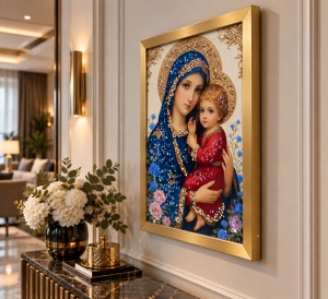 Tablou Maica Domnului cu Pruncul Iisus Hristos cu Pietricele 40x30cm - Gold - Img 3