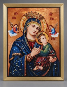 Tablou Maica Domnului cu Pruncul Iisus Hristos cu Pietricele 40x30cm - Gold