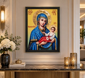 Tablou Maica Domnului cu Pruncul Iisus Hristos cu Pietricele 40x30cm - Black - Img 2