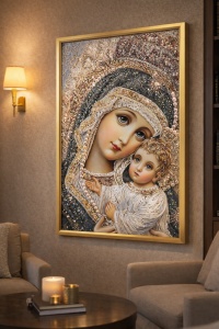Tablou Maica Domnului cu Pruncul Iisus Hristos cu Pietricele 60x40cm