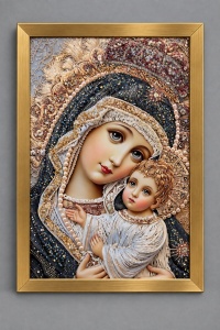 Tablou Maica Domnului cu Pruncul Iisus Hristos cu Pietricele 60x40cm - Gold