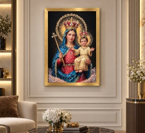 Tablou Maica Domnului cu Pruncul Iisus Hristos cu Pietricele 60x40cm - Gold - Img 2