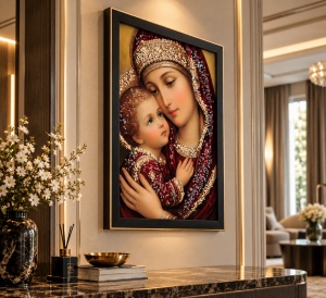 Tablou Maica Domnului cu Pruncul Iisus Hristos cu Pietricele 60x40cm - Black - Img 3