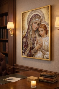 Tablou Maica Domnului cu Pruncul Iisus Hristos cu Pietricele 70x50cm