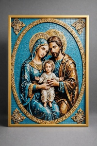 Tablou Sfânta Familie cu Pietricele 60x40cm - Gold