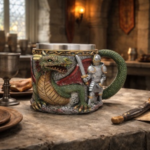 Halba tematica dragon si cavaler design medieval