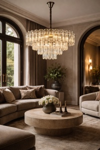 Lustră de lux cu cristale transparente, iluminat decorativ pentru living modern