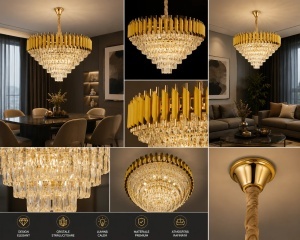 Lustra suspendata cu cristale pentru interior elegant