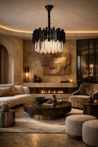 Candelabru modern negru cu cristale