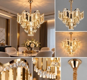 Candelabru Suspendat Design Contemporan cu Accente Aurii și Elemente Decorative - "Caspiron" - Img 3