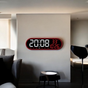 Ceas digital cu afișaj LED, telecomandă, temperatură, dată și ziua săptămânii, montaj pe perete sau pe masă, design modern