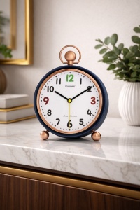 Ceas decorativ de masă cu stil minimalist și finisaj metalic