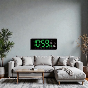 Ceas deșteptător digital cu afișaj LED verde, calendar și termometru, perfect pentru apartamente