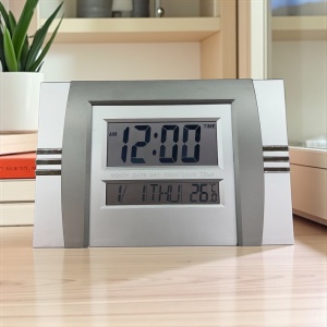 Ceas digital de birou cu afișaj LCD, funcții oră, dată, ziua săptămânii și temperatură, ideal pentru casă