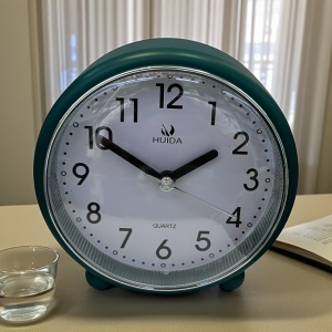Ceas retro de masă cu design verde-menta și afișaj analogic clar, potrivit pentru apartamente moderne, birou