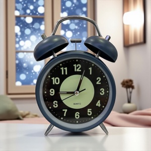 ceas masa bleumarin cu clopotel si fosfor , cu alarma , pentru dormitor , birou