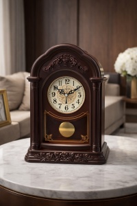 Ceas decorativ de birou cu pendul și carcasă maro elegantă