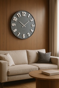 ceas decorativ modern gri cu cifre mari pentru living sau birou