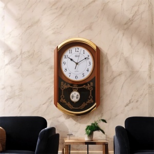 Ceas de perete vintage cu pendul decorativ, design clasic cu cadran mare și detalii aurii elegante, ideal pentru decor interior