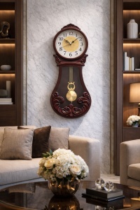 Ceas de perete vintage cu pendul si design elegant din lemn