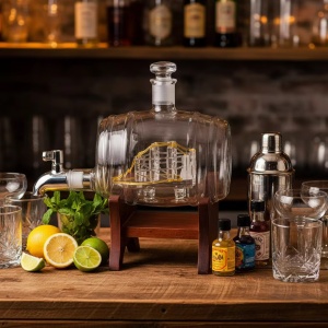 Decantor Pentru Băuturi cu Corabie Decorativă și Robinet Auriu - "Marvello" - Img 3