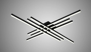 Lustră LED modernă cu bare luminoase suprapuse, design minimalist ideal pentru livinguri contemporane