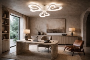 Plafonieră LED modernă cu forme curbe elegante, iluminare uniformă, design contemporan pentru living sau dormitor