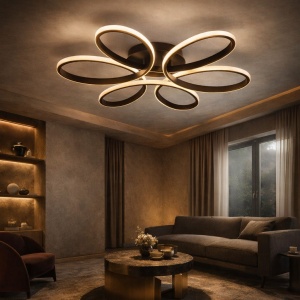 Lustra LED Modernă 120W cu Telecomandă Temperatură Reglabilă 2800K–6500K Design Floral Negru – "Ephira"
