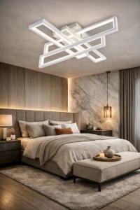 Lustra LED moderna geometrica alba cu rame dreptunghiulare design minimalist pentru living