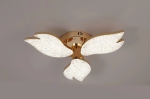 Lustră LED decorativă cu design elegant în formă de aripi, finisaj auriu și suprafețe luminoase texturate