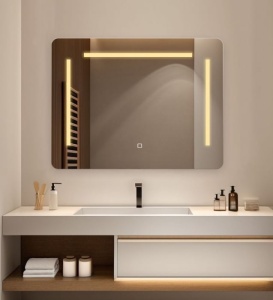 oglindă LED dreptunghiulară cu setare a modului de lumină și trei tipuri de iluminare – rece, caldă și neutră