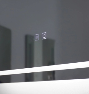 oglindă LED cu ramă neagră din aluminiu, funcție de dezaburire, buton touch, integrat în partea inferioară