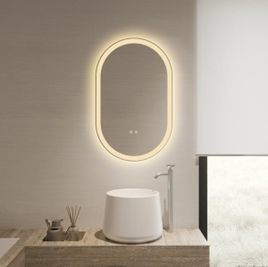 oglindă LED ovală cu funcție de dezaburire și trei tipuri de lumină – rece, caldă și neutră, design modern pentru baie
