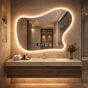 Oglinda LED DECORIALE cu Dezaburire , Ceas si Termometru 80x60cm - "Gleora"